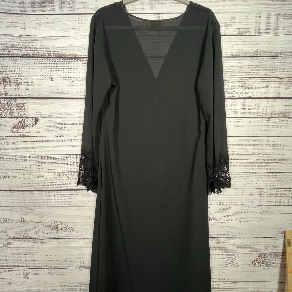Vtg Victoria’s Secret Gold Label Robe M/L Black Long Lace Sheer Whimsy Goth